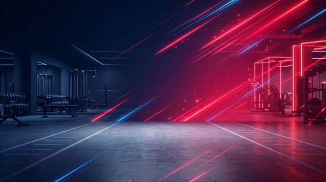 Abstract Fitness Sports Background Template with Neon Light Speed Lines and Copy Space