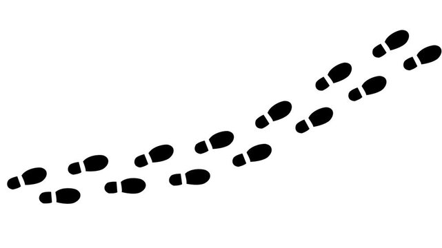 Human shoes Footstep walking on white background. footprints shoes, shoe prints marks feet animation. Step footprints path isolated. 4K Resolution.