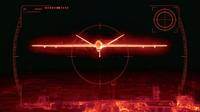 Thermal imaging system detecting fixed wing drone during infrared airspace monitoring with precision target tracking technology