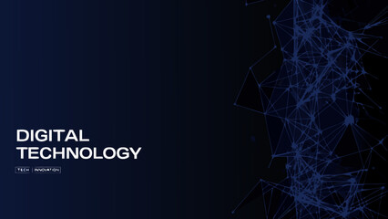 Wireframe network illustration with connected nodes and lines a dark blue digital technology backdrop abstract dots geometric © MINA