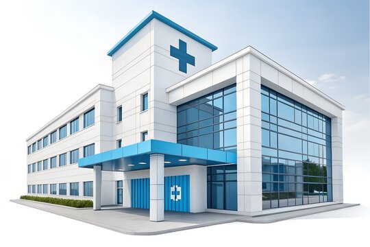 Modern hospital building exterior with glass facade hospital building