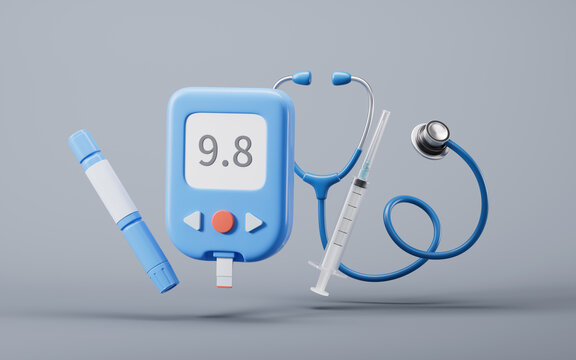 Medical glucometer with blood sugar concept, 3d rendering.