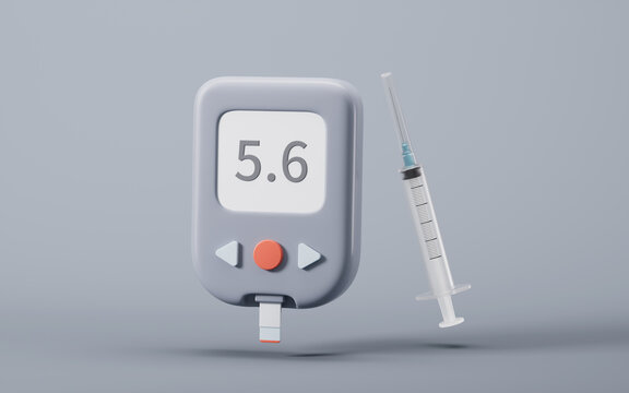 Medical glucometer with blood sugar concept, 3d rendering.