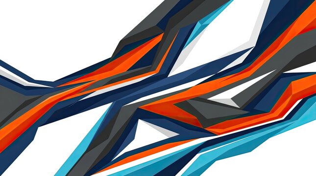 Bold orange and blue flowing racing stripe graphic.