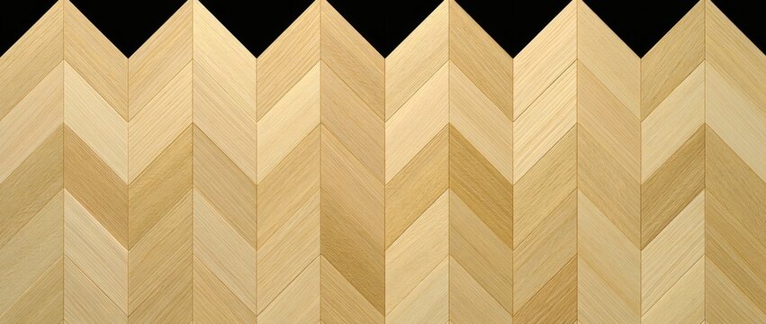 Light wood parquet flooring in a repeating chevron pattern against black