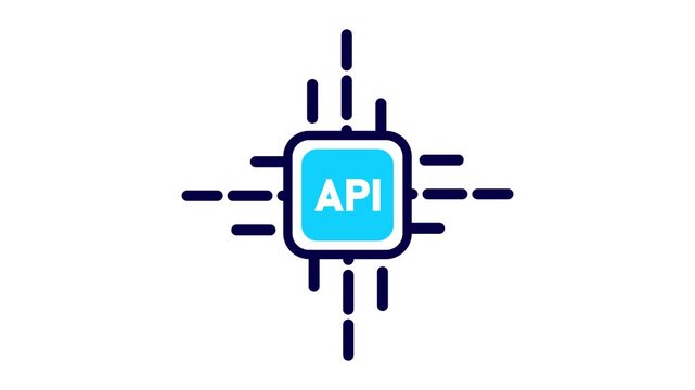 API chip icon with radiating lines on a white background application programming interface processor