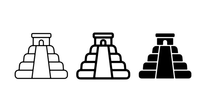 Mayan Pyramid Icons, Ancient Architecture Symbols, Mesoamerican Landmark Vector Graphics
