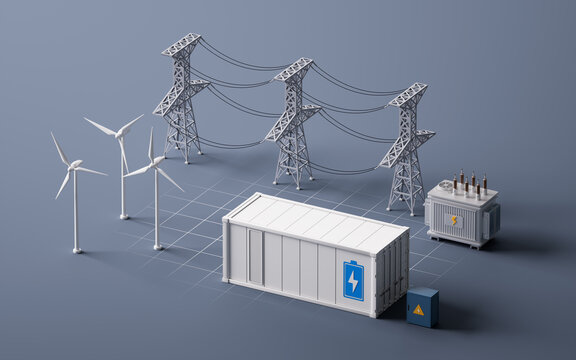 Electric energy storage power station, 3d rendering.