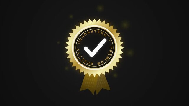 Gold Premium Quality Guarantee Badge Rotating on Black Background