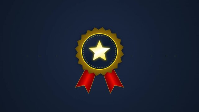 Animated Gold Medal Award Ribbon Badge with Glowing Star