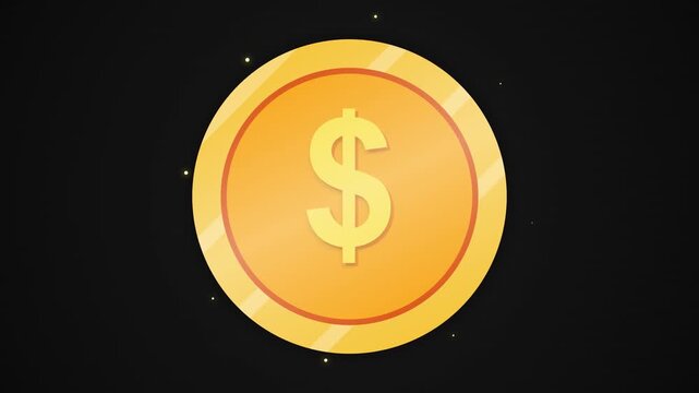 Spinning Gold Dollar Coin Motion Graphic on Black