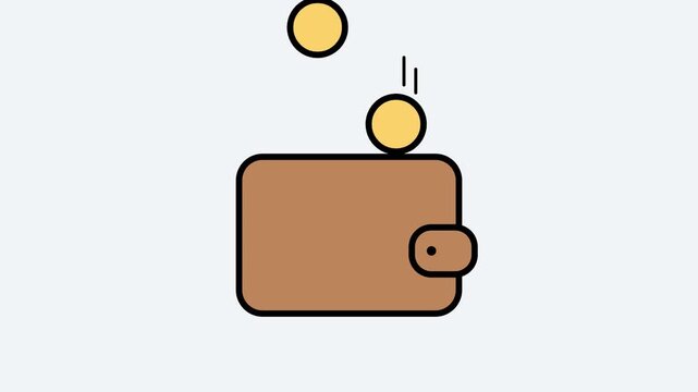 Gold Coins Falling into Wallet Minimalist Animation
