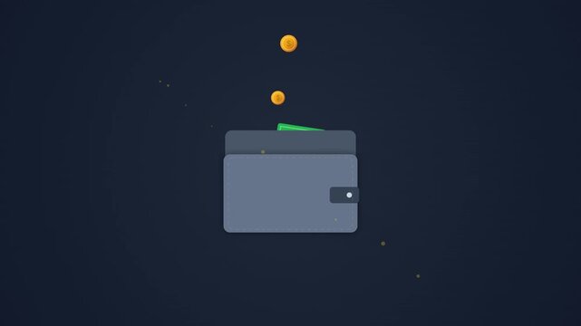 Gold Coins Falling Into Wallet Flat Animation