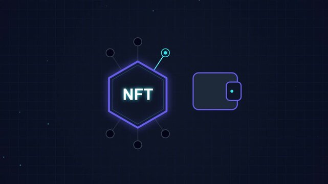 NFT Blockchain Technology and Digital Wallet Concept Animation
