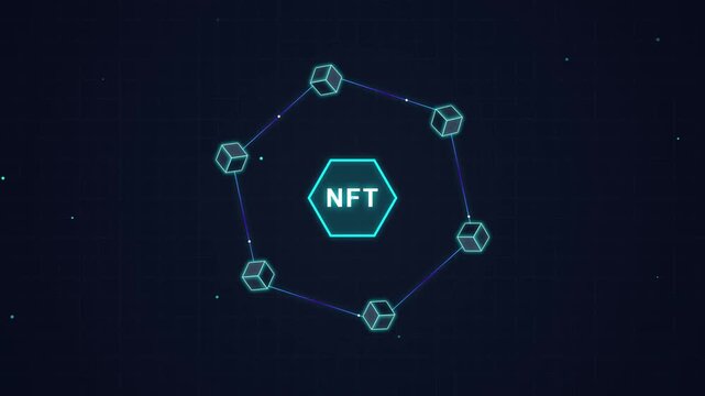 Blockchain Technology Network with NFT Icon Rotating