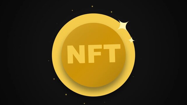 Golden NFT Coin with Sparkles on Black Background