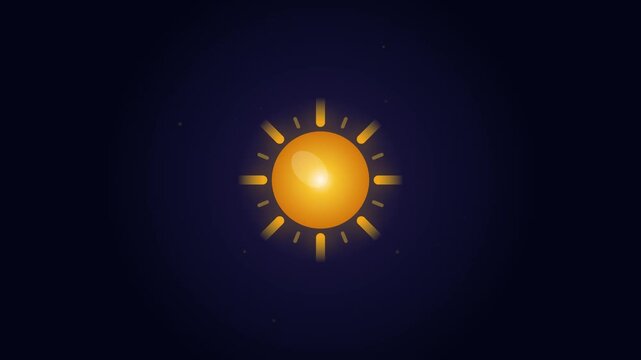Shining Cartoon Sun Icon on Dark Blue Background