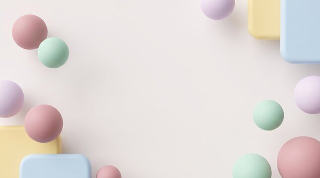 3D Abstract Geometric Background Template with Floating Spheres and Copy Space