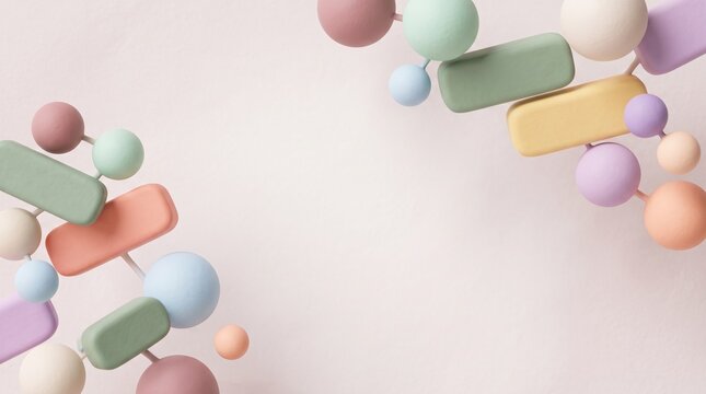 3D Abstract Geometric Background Template with Floating Spheres and Copy Space