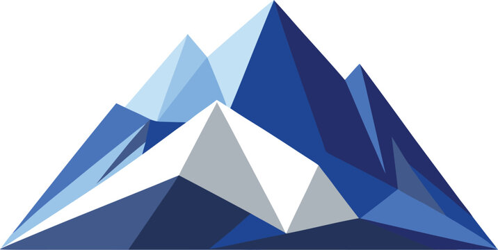 Blue geometric mountain peak illustration isolated on transparent background, Vector