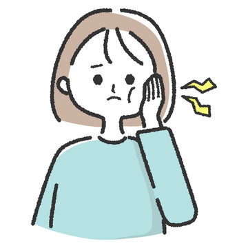 歯を痛め頬が腫れる女性のシンプルなイラスト