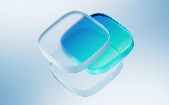 Abstract blue cube geometric glass background, 3d rendering.