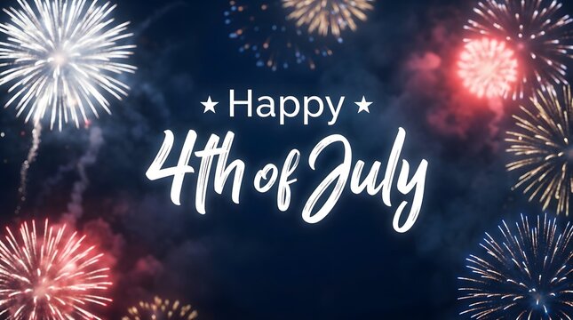 Festive Fourth of July Fireworks Celebration with Patriotic Text