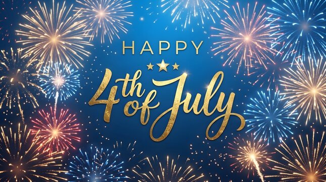 Happy 4th of July celebration with colorful fireworks display