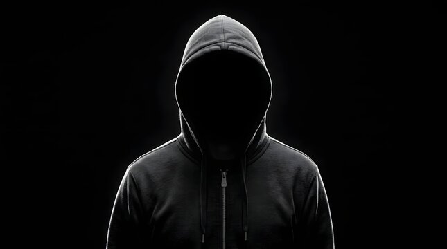 Mysterious figure in hooded sweatshirt against dark background
