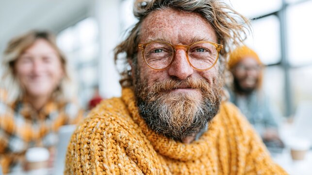 Mature man with beard and glasses smiling