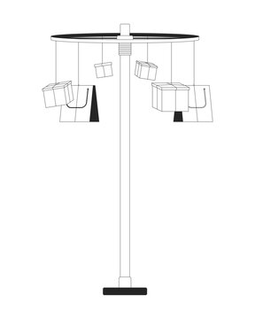 Traditional Indonesian hanging gift game black and white cartoon clipart. Panjat pinang pole. Independence Day celebration. Prize boxes suspended isolated vector linear element. Flat spot illustration