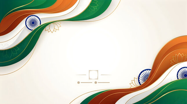 Indian National Flag Tricolor Stripes with Ashoka Chakra Emblem in Watercolor Style Illustration on White Background
