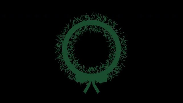 Fir Christmas wreath with ribbon bow breathing softly in the center, green Christmas transparent overlay, seamless loop animation