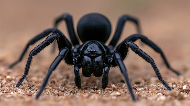 Black spider arachnid eight leg closeup macro insect predator wildlife creepy sand