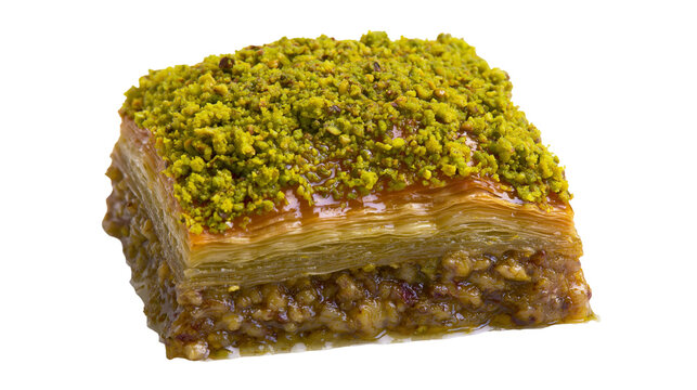 Layered baklava pastry with chopped pistachios and syrup