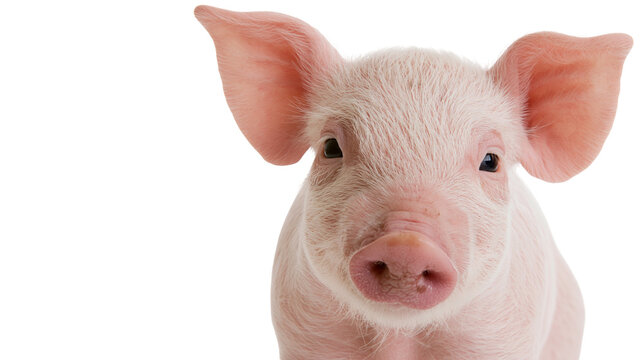 Cute pink piglet face with large ears and snout
