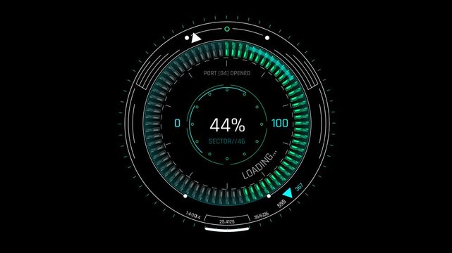 Futuristic Sci Fi HUD Circular Progress Bar with Port Opened Label and Sector Identifier