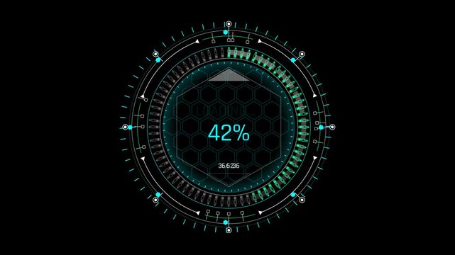 Futuristic Sci Fi HUD Circular Progress Bar with Honeycomb Grid Pattern and Top Pointer Arrow