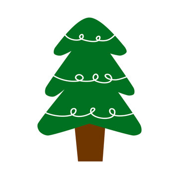 Minimalist Christmas Tree Vector Illustration with Festive Swirl Decorations on Dark Background