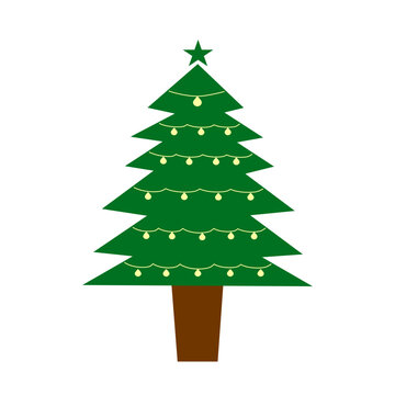 Minimalist Christmas Tree Vector Illustration with Festive Lights and Star Topper