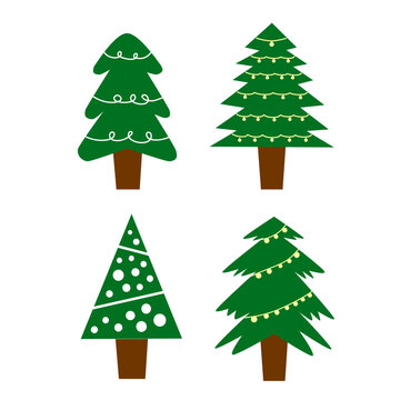 A versatile set of minimalist Christmas tree icons suitable for winter holiday cards, web banners, and seasonal marketing materials.