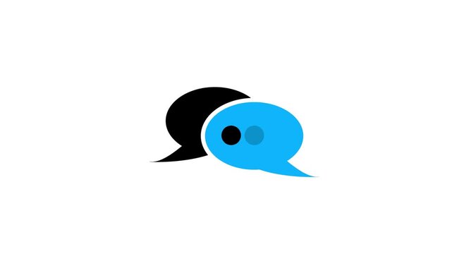Blue and black speech bubbles with three dots inside the blue one on a white background chat communication