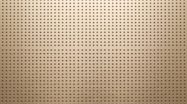 Beige perforated pegboard surface with uniform circular holes arranged in grid pattern closeup