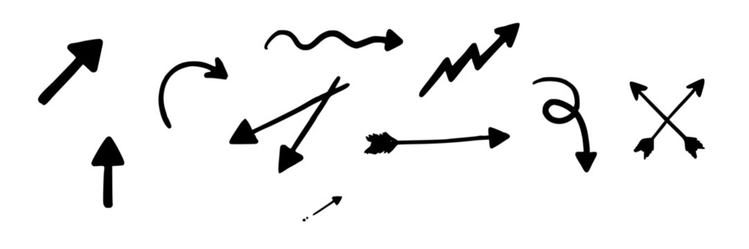 Arrows Pointing in Various Directions with Different Styles and Designs Featuring Hand-Drawn, Design, Illustration with Vector