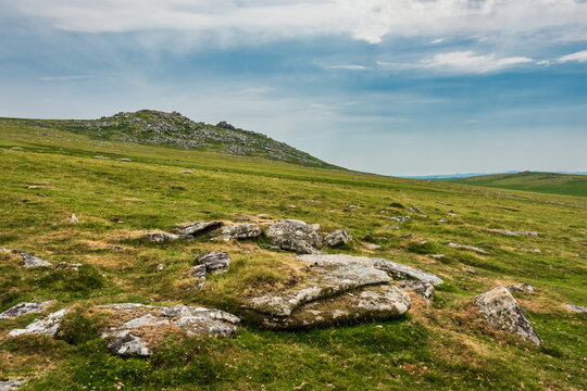 Lovely Summer day landscape image of Rough Tor on Bodmin Moor in English countryside