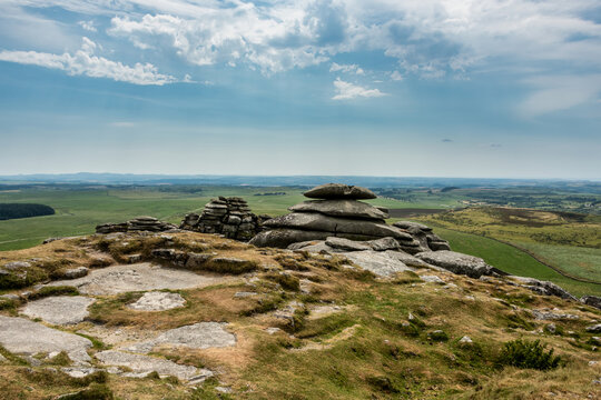 Lovely Summer day landscape image of Rough Tor on Bodmin Moor in English countryside