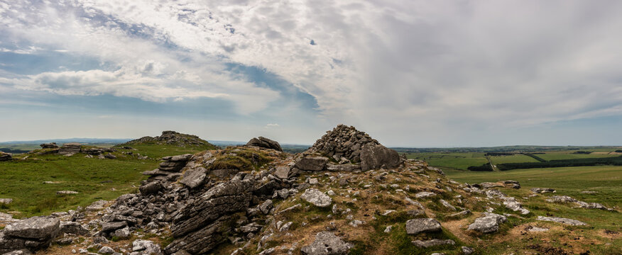 Lovely Summer day landscape image of Rough Tor on Bodmin Moor in English countryside