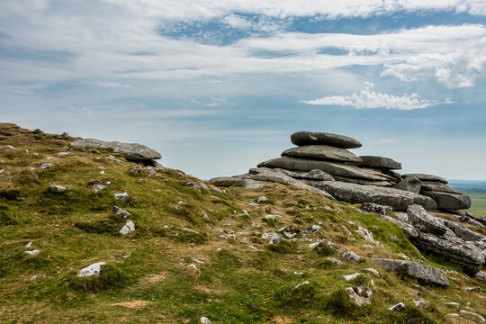 Lovely Summer day landscape image of Rough Tor on Bodmin Moor in English countryside