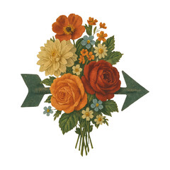 Obraz premium PNG Vintage floral arrow bouquet