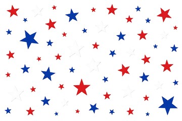 Fototapeta premium Scattered red and blue stars on a white background, patriotic and festive design